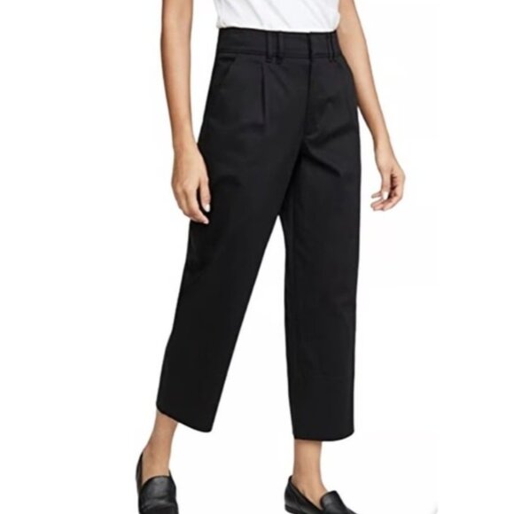 AYR The Me Time Pleated Cropped High Rise Pants Black - Picture 1 of 12